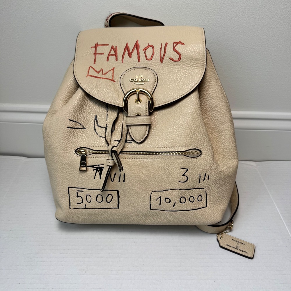 Coach X Jean Michel Basquiat Ivory Pebble Leather Kleo Backpack Bag LE